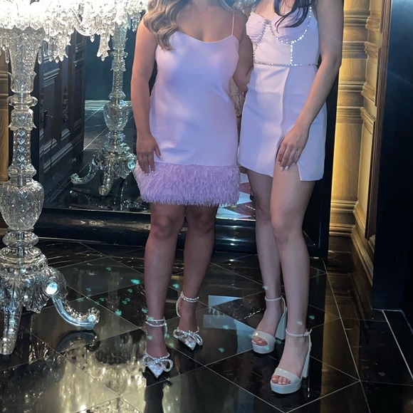 Lilac Satin faux feather hem slip dress - Picture 5 of 6